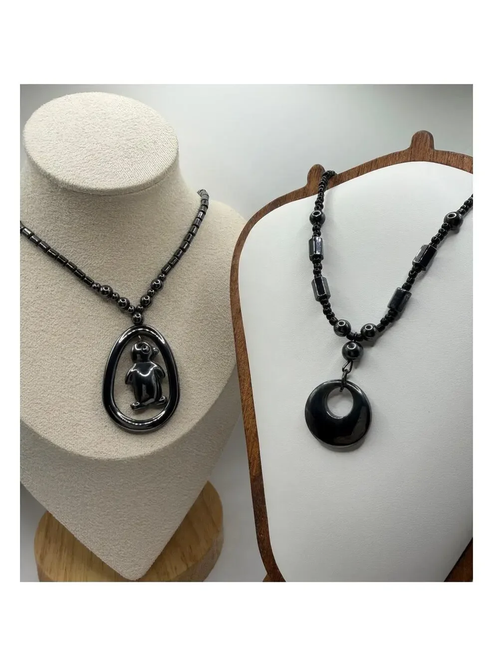 Dark Metal Pendant Necklace Set – 2 Pc Modern Artisan Style
